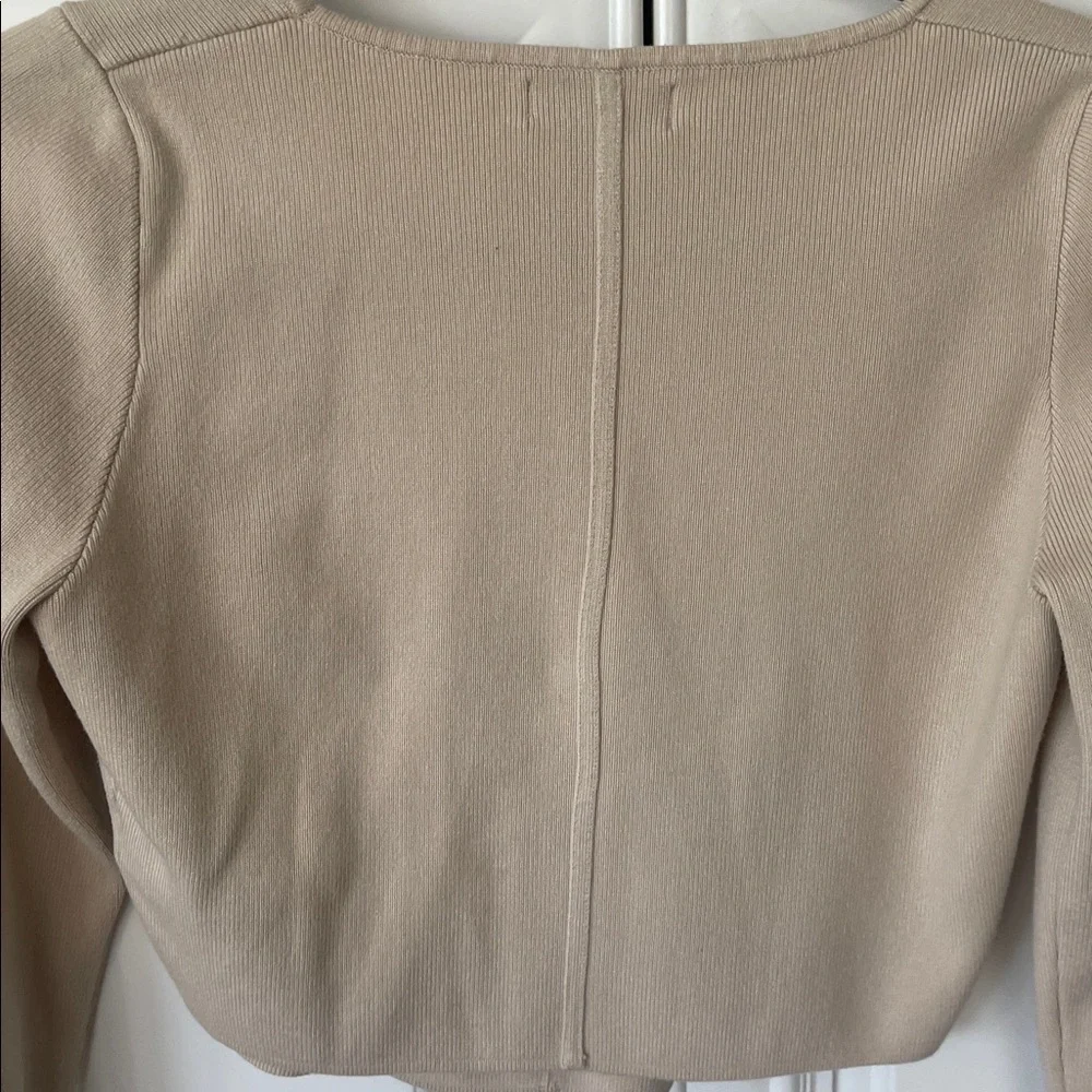 House of Harlow corset ribbed long sleeve scoop cropped beige knit sweater sz L - Picture 12 of 14
